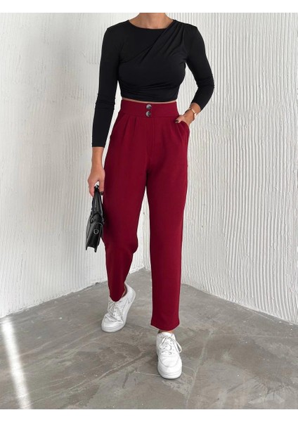 Örme Krep Pantolon Çift Düğmeli