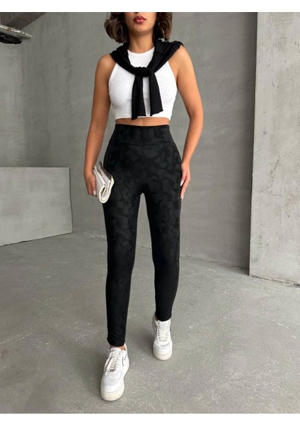 Gizli Yan Fermuarlı Bulut Desenli Tayt Siyah H248638 indirimleri