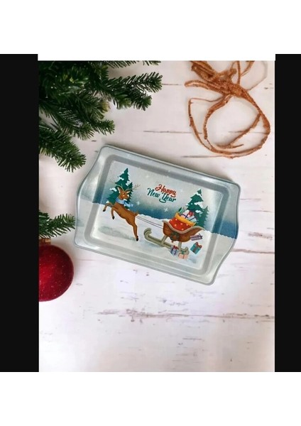 Yılbaşı Temalı Özel Tasarımlı Metal Servis Tepsi Christmas Ev Sofra Mutfak 1 Adet