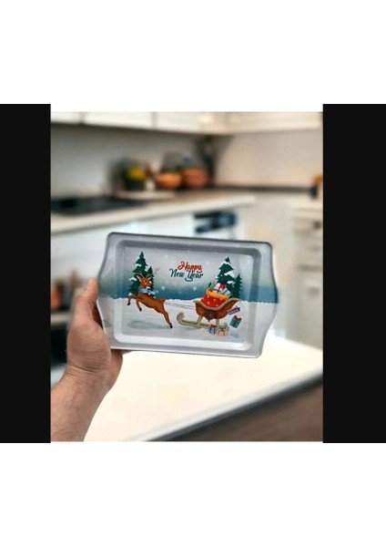 Yılbaşı Temalı Özel Tasarımlı Metal Servis Tepsi Christmas Ev Sofra Mutfak 1 Adet fiyatları