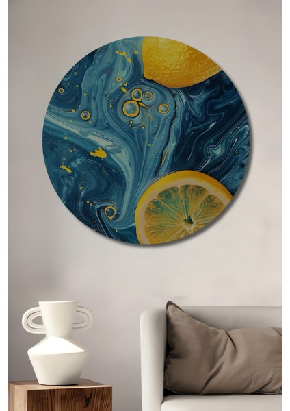 Limonlu Deniz Esintisi Dekoratif Ahşap Mdf Ev/işyeri Duvar Tablo Yuvarlak Ev/işyeri Duvar Tablo