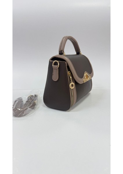 , Fermuar ve Kilit Detaylı , Şık ve Günlük ,kadın kahverengi vizon El Çantası ve Bayan Çapraz Çantası modelleri