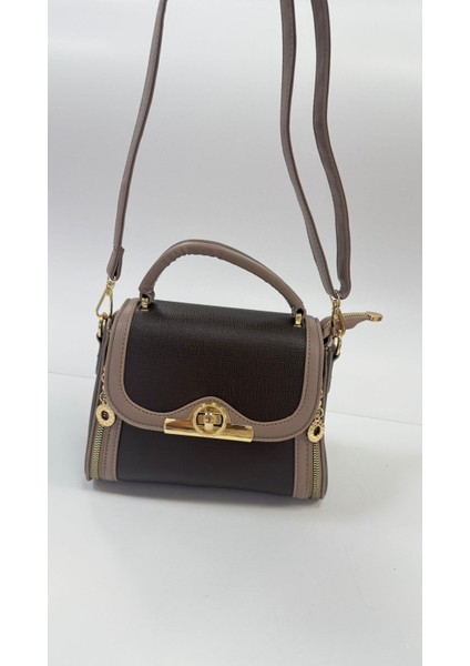, Fermuar ve Kilit Detaylı , Şık ve Günlük ,kadın kahverengi vizon El Çantası ve Bayan Çapraz Çantası
