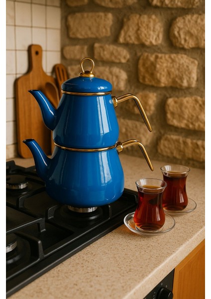 Emaye 3 Parça Paslanmaz Çelik Emaye Çaydanlık - Krem