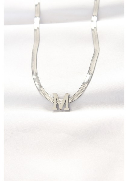 316L Çelik M Harfli Silver Renk Italyan Zincirli Kolye