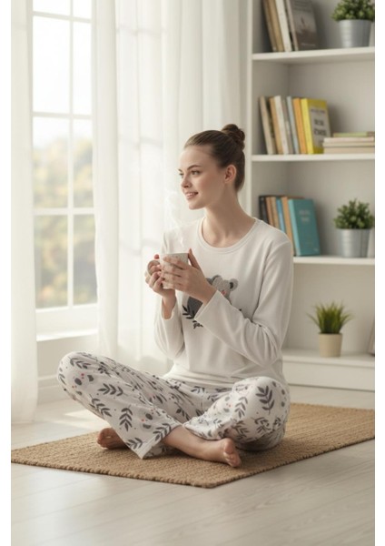 Termal Koala Desenli Kışlık Kadın Pijama Takımı