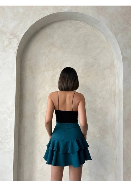 Valonlu Fırfırlı Etek Yeşil S24681