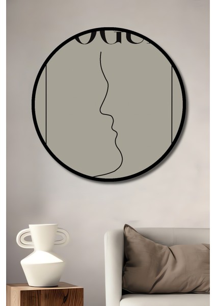 Çerçeve Görünümlü Vogue Stil Minimalist Soyut Çizgi Dekoratif Ahşap Mdf Yuvarlak Ev Duvar Tablo