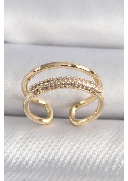 Pirinç Gold Renk Zirkon Taşlı Kadın Yüzük