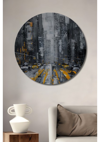 New York Sokakları Ahşap Mdf Dekoratif Ev/işyeri Duvar Tablo Yuvarlak Ev/işyeri Duvar Tablo