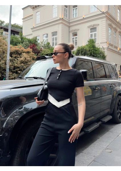 Düğme Yakalı Siyah Alt Üst Takım S3943