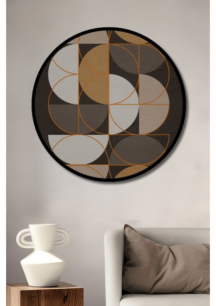 Çerçeve Görünümlü Soyut Geometrik Dekoratif Ahşap Mdf Ev Duvar Tablo Yuvarlak Ev Duvar Tablo
