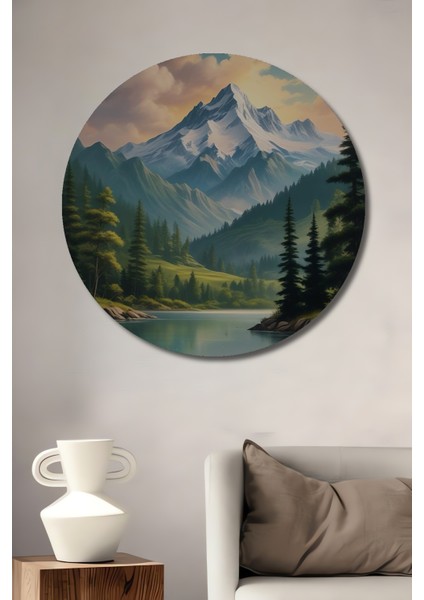 Büyüleyici Dağ Manzarası Ahşap Mdf Dekoratif Ev/işyeri Duvar Tablo Yuvarlak Ev/işyeri Duvar Tablo