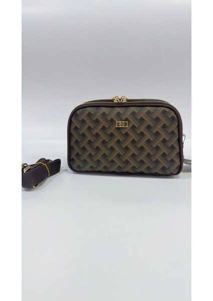 kahverengi desenli Kadın,çok Gözlü ,ayarlanabilir Askılı, Bayan Çapraz Çantası