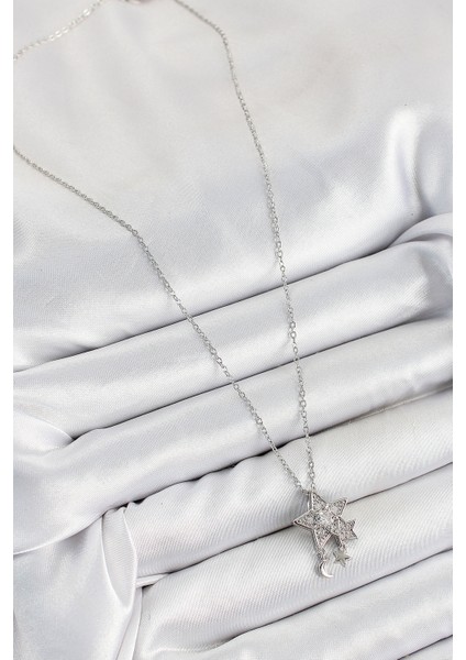 316L Çelik Zirkon Taşlı Sallantılı Yıldız Model Gümüş Renk Kadın Kolye fiyatları