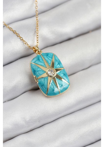 316L Çelik Zirkon Taşlı Açılabilr Kapaklı Kutup Yıldzı Model Gold Renk Kadın Kolye