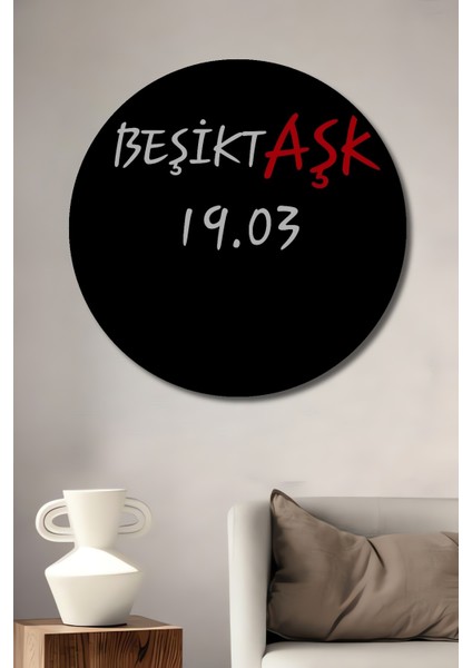 Çerçeve Görünümlü Siyah Beyaz Aşkı Dekoratif Ahşap Mdf Ev Duvar Tablo Yuvarlak Ev Duvar Tablo