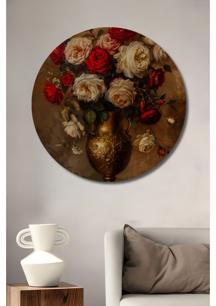 Romantik Gül Buketi Dekoratif Ahşap Mdf Ev/işyeri Duvar Tablo Yuvarlak Ev/işyeri Duvar Tablo