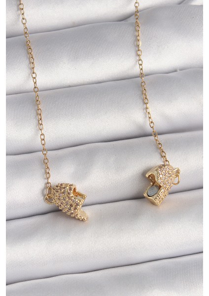 316L Çelik Gold Renk Zincir Zirkon Taşlı Mıknatıslı Kalp Model Kadın Kolye fiyatları