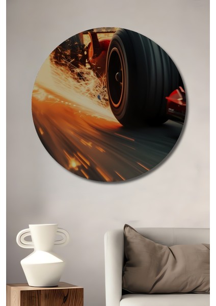 Hızlı Yarış Arabası Dekoratif Ahşap Mdf Ev/işyeri Duvar Tablo Yuvarlak Ev/işyeri Duvar Tablo