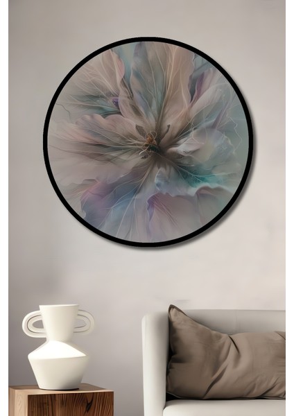 Çerçeve Görünümlü Pastel Çiçekli Dekoratif Ahşap Mdf Ev Duvar Tablo Yuvarlak Ev Duvar Tablo