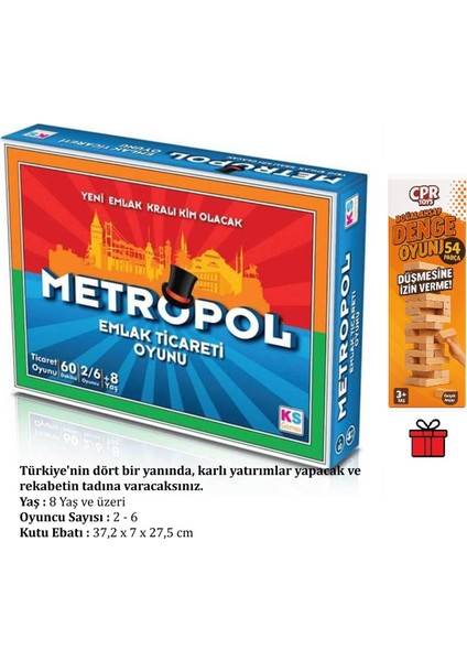 Metropol Emlak Ticareti Oyunu ve Crp Toys Doğal Ahşap Denge Oyunu 54 Parça