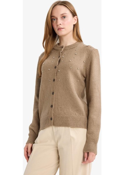 Regular Fit Bisiklet Yaka Düğmeli Taşlı Triko Hırka E9149AX25WN modelleri