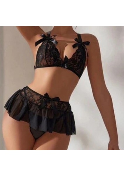 Siyah Dantelli Mini Etekli Babydoll CK279242 modelleri