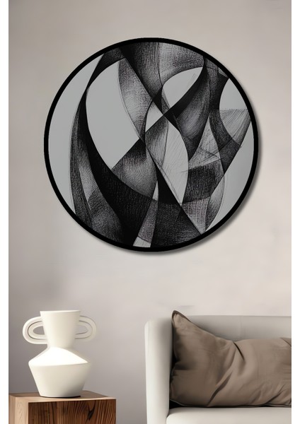 Çerçeve Görünümlü Soyut Sanat Ahşap Mdf Dekoratif Işyeri Duvar Tablo Yuvarlak Işyeri Duvar Tablo