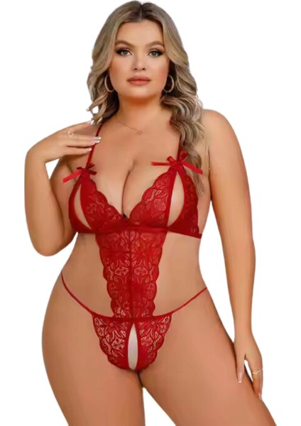 Büyük Beden Kırmızı Dantelli Babydoll CK279250