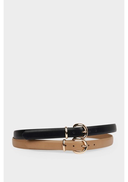 Kadın Oval Toka Suni Deri 2'li Günlük Kemer F3291AXNS fırsatları