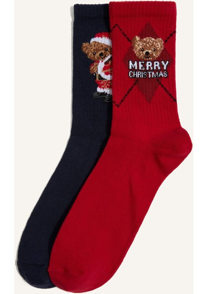 Erkek Yılbaşı Temalı 2'li Pamuklu Uzun Çorap G3908AXNS
