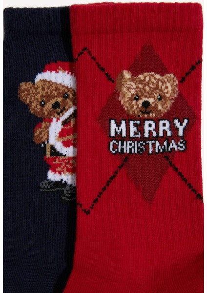 Erkek Yılbaşı Temalı 2'li Pamuklu Uzun Çorap G3908AXNS modelleri