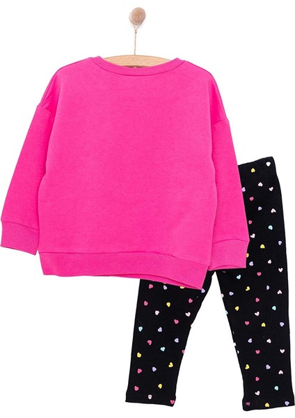 Kız Bebek Eşofman Takımı Minnie Mouse Bisiklet Yaka Reçme Paça Uzun Kol Koyu Pembe modelleri