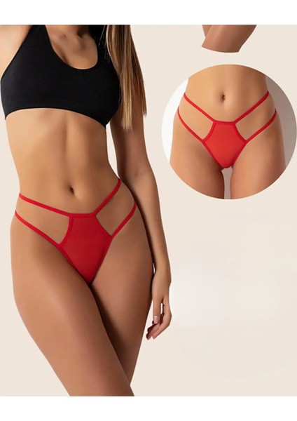 Büyük Beden Kırmızı Seksi Tül Kadın String - Tanga CK270037-B