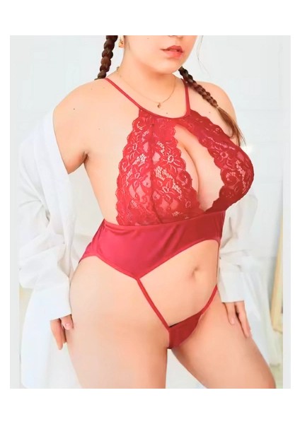 Büyük Beden Kırmızı Dantelli Bodysouit CK279255-B fiyatları