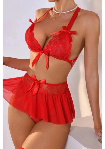Kırmızı Dantelli Fiyonklu Seksi Babydol CK279240 fiyatları