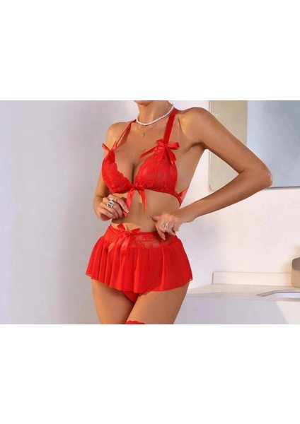 Kırmızı Dantelli Fiyonklu Seksi Babydol CK279240 modelleri