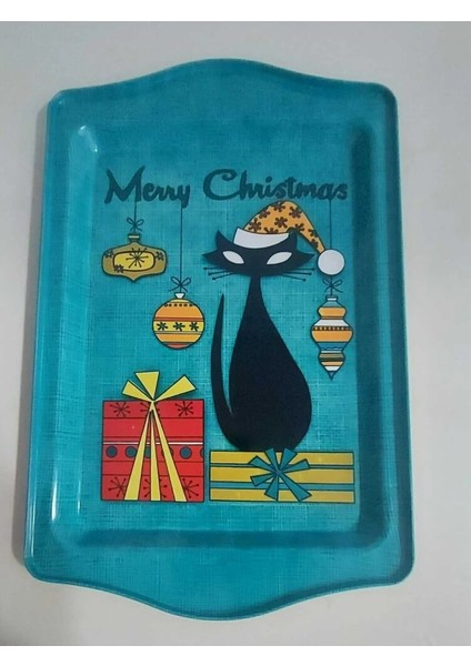 Küçük Yeni Yıl Temalı Metal Tepsi Genişlik 15,7cm Uzunluk 24,5cm 1 Adet fiyatları