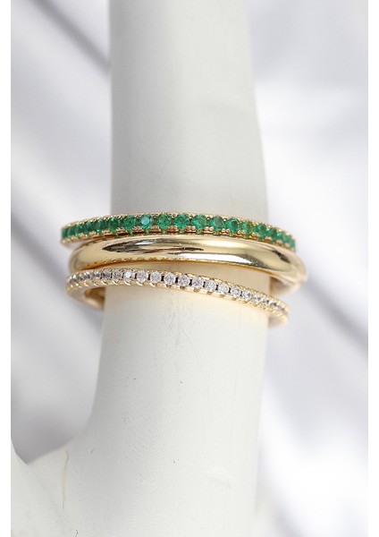 Pirinç Gold Renk Zirkon Taşlı 4'lü Kadın Yüzük fiyatları