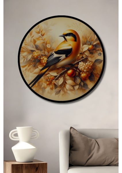 Çerçeve Görünümlü Rüya Gibi Kuş Temalı Ahşap Mdf Dekoratif Ev Duvar Tablo Yuvarlak Ev Duvar Tablo