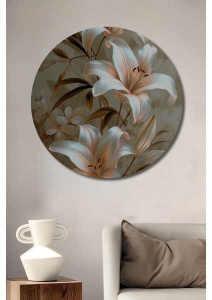 Lilyum Çiçeği Dekoratif Ahşap Mdf Ev/işyeri Duvar Tablo Yuvarlak Ev/işyeri Duvar Tablo