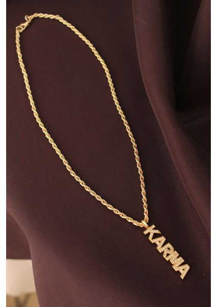 Altın Renk Zirkon Taşlı Karma Yazılı Kolye fiyatları