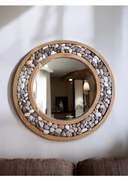 Doğal Çakıl Taşlı Yuvarlak Ayna – 70 cm (El Yapımı Deniz Taşlı Duvar Aynası) fiyatları