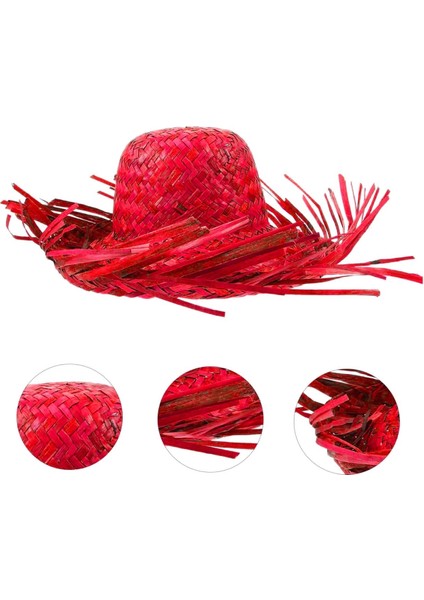Tropikal Parti Kırmızı Hasır Hawaii Şapkası 13X36 cm