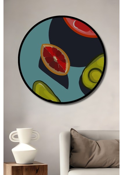 Çerçeve Görünümlü Tropikal Meyve Sanatı Dekoratif Ahşap Mdf Ev Duvar Tablo Yuvarlak Ev Duvar Tablo