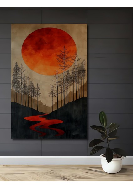 Kırmızı Ay Derin Orman Dekoratif Ahşap Mdf Ev/işyeri Duvar Tablo Dikdörtgen Ev/işyeri Duvar Tablo