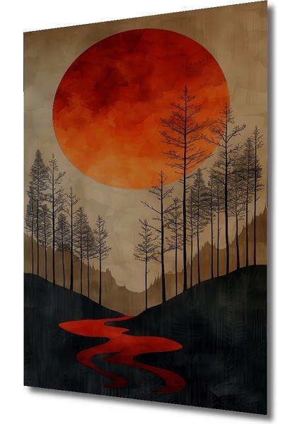 Kırmızı Ay Derin Orman Dekoratif Ahşap Mdf Ev/işyeri Duvar Tablo Dikdörtgen Ev/işyeri Duvar Tablo fiyatları