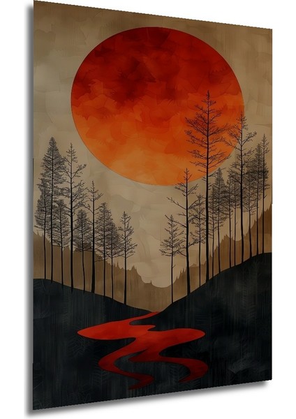 Kırmızı Ay Derin Orman Dekoratif Ahşap Mdf Ev/işyeri Duvar Tablo Dikdörtgen Ev/işyeri Duvar Tablo modelleri