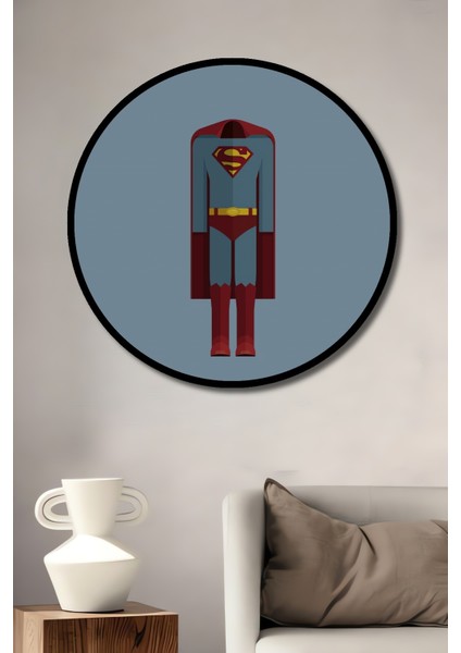 Çerçeve Görünümlü Superman Ahşap Mdf Dekoratif Ev/işyeri Duvar Tablo Yuvarlak Ev/işyeri Duvar Tablo